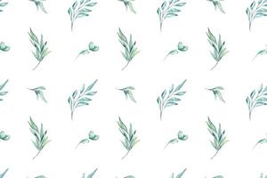 Watercolor leaves branches eucaliptus wallpaper textile wrapping paper background seamless pattern botanical floral desing wedding invitation card vector