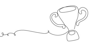 Trophy line winner art win prize sketch icon continuous award. Medal line trophy victory champion doodle business outline illustration cup drawing success hand race sport single cartoon. vector