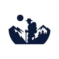hiker in the mountains with a hat and backpack vector