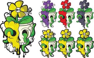 a set of four different colored skulls with flowers vector