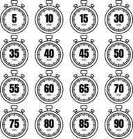 a set of stopwatch number icons with different time vectors