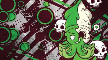 Quirky green squid with skulls vector