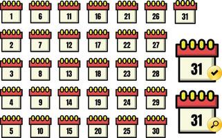 Full Date Calendar Icon Set with Flat Style Illustrations vector