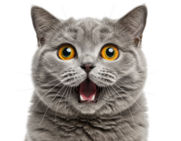 Surprised Gray Cat with Open Mouth on Transparent Background png