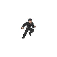 An icon of a man in a black uniform, leaning forward in a charging or rushing stance, conveying speed and determination. vector