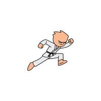 An icon of a cartoon character in a white gi with a black belt, performing a powerful high punch with intense focus and dynamic movement. vector