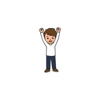 An icon of a cartoon man standing with arms raised in triumph and a joyful expression, symbolizing victory, success, or happiness. vector