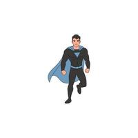 An icon of a superhero in a black suit and blue cape, standing confidently and looking directly forward, ready for challenges. vector