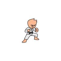 An icon of a cartoon character in a white gi with a black belt, executing a low punch, indicating a precise and grounded attack. vector