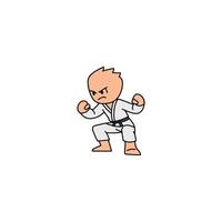An icon of a cartoon character in a white gi with a black belt, in a focused and alert ready stance, anticipating action. vector