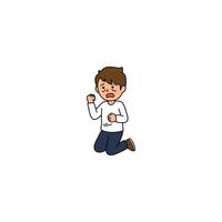 An icon of a cartoon man kneeling with clenched fists and a grimace, expressing anger, determination, or intense resolve. vector