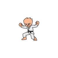 An icon of a cartoon character in a white gi with a black belt, in a ready guard stance, indicating preparedness for combat or defense. vector