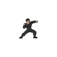 An icon of a man in a black uniform, delivering a forward punch with a strong, balanced stance. vector