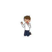 An icon of a cartoon man kneeling with clenched fists and a frustrated or annoyed expression, showing irritation or building anger. vector