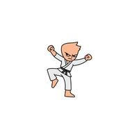 An icon of a cartoon character in a white gi with a black belt, in a broader defensive stance, ready to absorb or deflect blows. vector