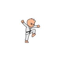 An icon of a cartoon character in a white gi with a black belt, executing a side kick with good balance and force. vector