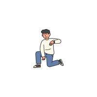 An icon of a man kneeling with one arm bent and raised, suggesting a gesture of thinking, acknowledging, or a casual pause. vector