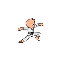 An icon of a cartoon character in a white gi with a black belt, executing a precise mid-level punch with good form and balance. vector