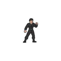 An icon of a man in a black uniform, in a dynamic attack stance with one arm raised high, indicating an overhead strike or leap. vector