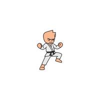 An icon of a cartoon character in a white gi with a black belt, performing an uppercut, a powerful upward punch. vector