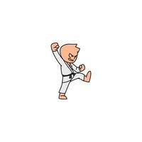 An icon of a cartoon character in a white gi with a black belt, performing a high block, defending against an overhead attack with power. vector