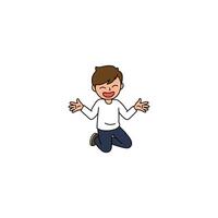 An icon of a cartoon man kneeling with wide-open arms and a big smile, conveying excitement, joy, or enthusiastic welcome. vector