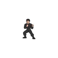 An icon of a man in a black uniform, in a defensive pose with arms guarding the body, ready to deflect attacks. vector