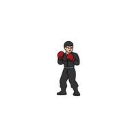 An icon of a man in a black uniform with red boxing gloves, preparing to deliver a punch with focused intent. vector