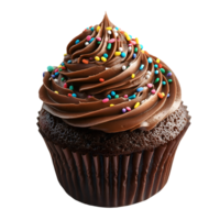 Delicious Chocolate Cupcake with Swirled Frosting and Colorful Sprinkles Sweet Treat png