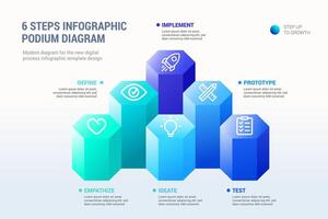 6 Steps Infographic Podium Diagram presentation template vector
