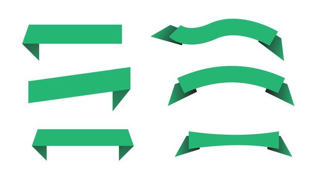 Green ribbon set with different shapes, ribbon text place set vector
