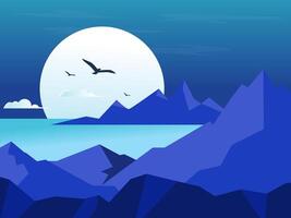 Mountain landscape with moon and birds vector