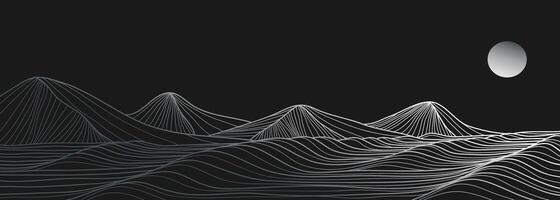 Mountain and Ocean wave line arts illustration. Hand drawn style. Abstract mountain contemporary aesthetic backgrounds landscapes. use for print art, poster, cover, banner vector