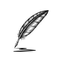 Sketch of a single feather with intricate details and black ink stroke vector