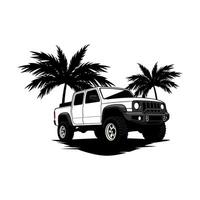 Black and white Off Road Car 4x4 Vehicle with palm trees vector