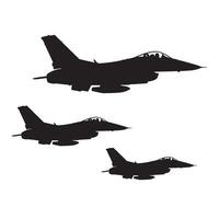 F-16 jet fighter flying formation silhouette vector
