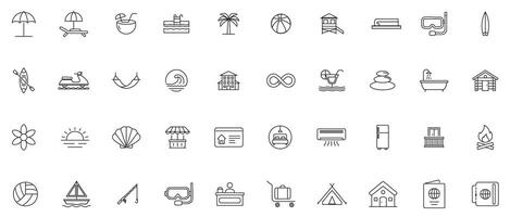 Minimal Resort Line Icons Outline Style Travel and Vacation Set vector