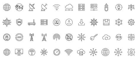 Global Network Infrastructure Flat Line Icon Set vector