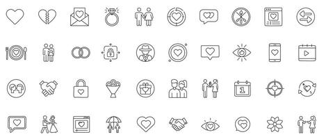 Dating and Relationships Line Icons Minimal Outline Symbols of Love, Romance, and Connection vector