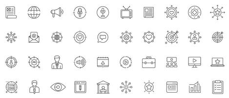 Public Relations Strategy Line Art Icon Set vector