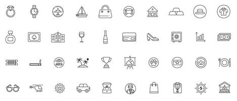 Luxury Lifestyle and Wealth Line Icons Minimal Outline Symbols of Opulence and Financial Success vector