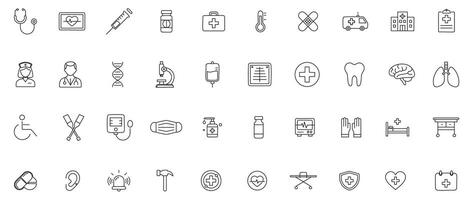 Healthcare and Medical Essentials Line Art Icon Set vector