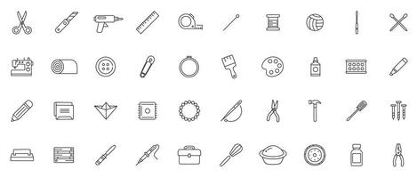 DIY and Handcrafting Line Icons Minimal Outline Icons of Handmade Crafts, Tools, and Creative Projects vector
