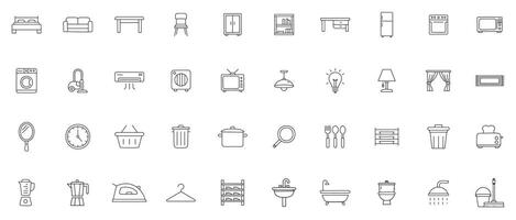Home Necessities Line Icons Minimal Outline Icons of Essential Household Items vector