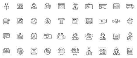 Essential Journalism Line Art Icon Set vector