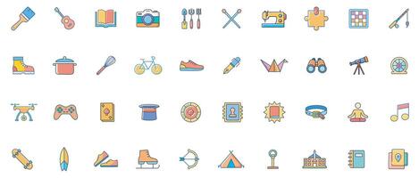 Colorful icons for hobbies and activities vector