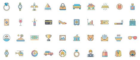 Colorful icons related to travel and finance vector