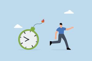 Time management, entrepreneur fleeing from detonating time bomb. vector