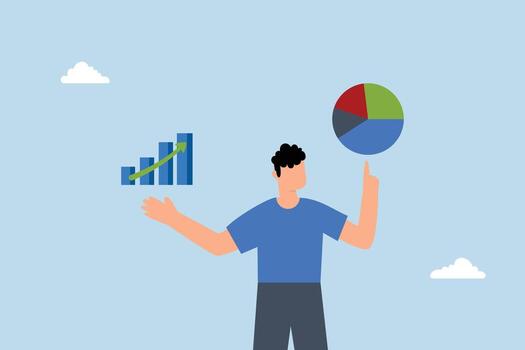 smart businessman presents virtual analytical chart and graph with two hands. vector