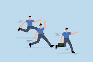 business competitor runs to finish line fast with full force. vector